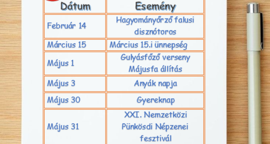 Eseménynaptár 2026 1. félév 