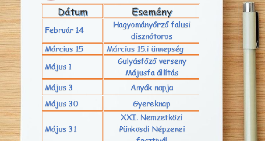 Eseménynaptár 2026 1. félév 
