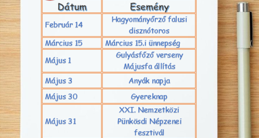 Eseménynaptár 2026 1. félév 