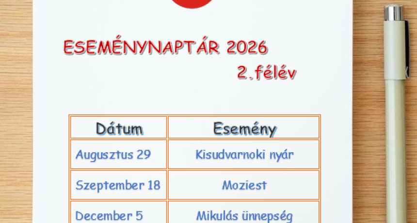 Eseménynaptár 2026 2. félév 